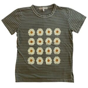Truly Madly Deeply Daisy Floral Striped Graphic Tee‎ Short Sleeve T-Shirt Small